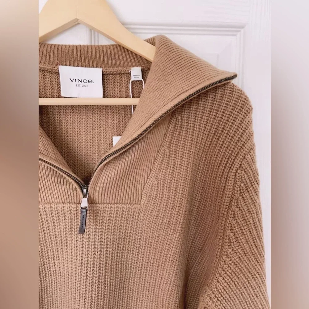 NWT $695 Vince Shaker Stitch Half-Zip Pullover Sweater